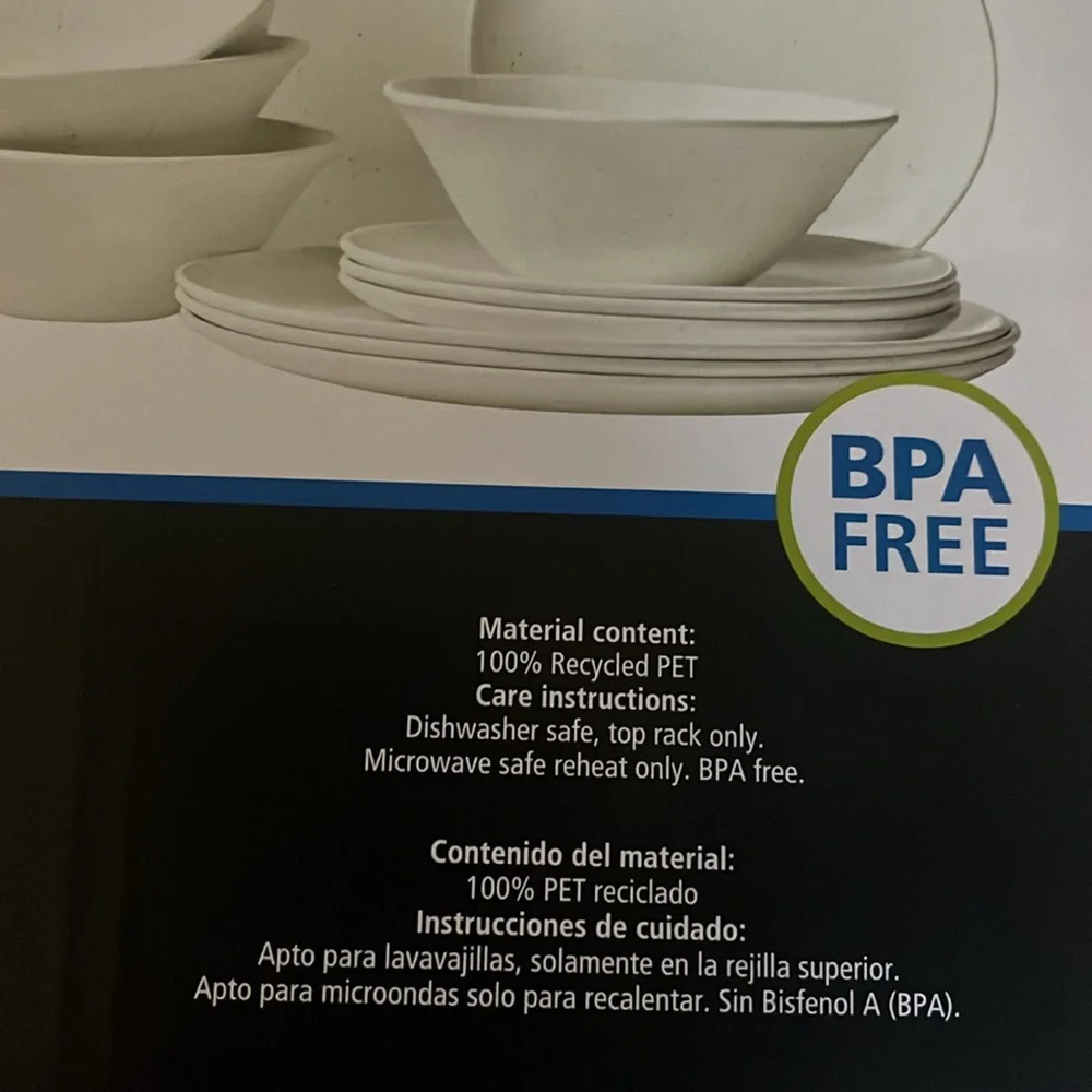 Mainstays 12-Piece Dinnerware Set Service For 4 BPA-Free white  Specks - Picture 3 of 4